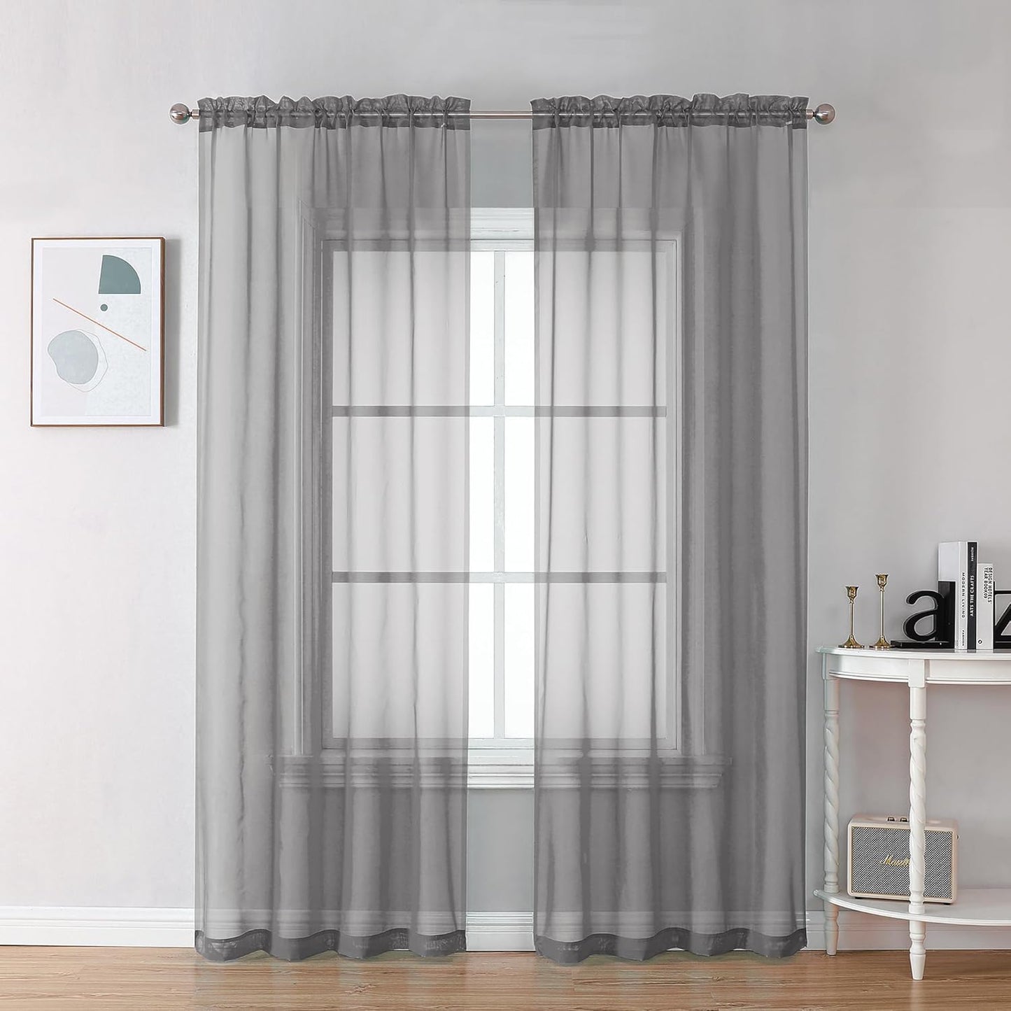 Chyhomenyc Sheer White Valances for Windows 2 Pack, Small Window Curtains for Living Room Bathroom Cafe Laundry Basement, Modern Top Dual Rod Pocket Voile Curtain, 42W x 14L inches, White - Colors C