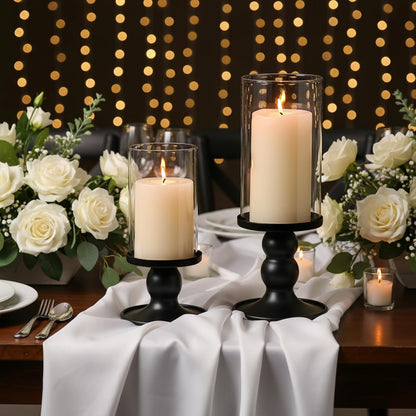 NITIME 4Pcs Hurricane Candle Holder for Pillar Candles, Gold Candle Holders with Clear Glass Sleeve for Table Centerpieces,Pillar Candle Holders for Home Decor, Wedding, Holiday and Party Decor