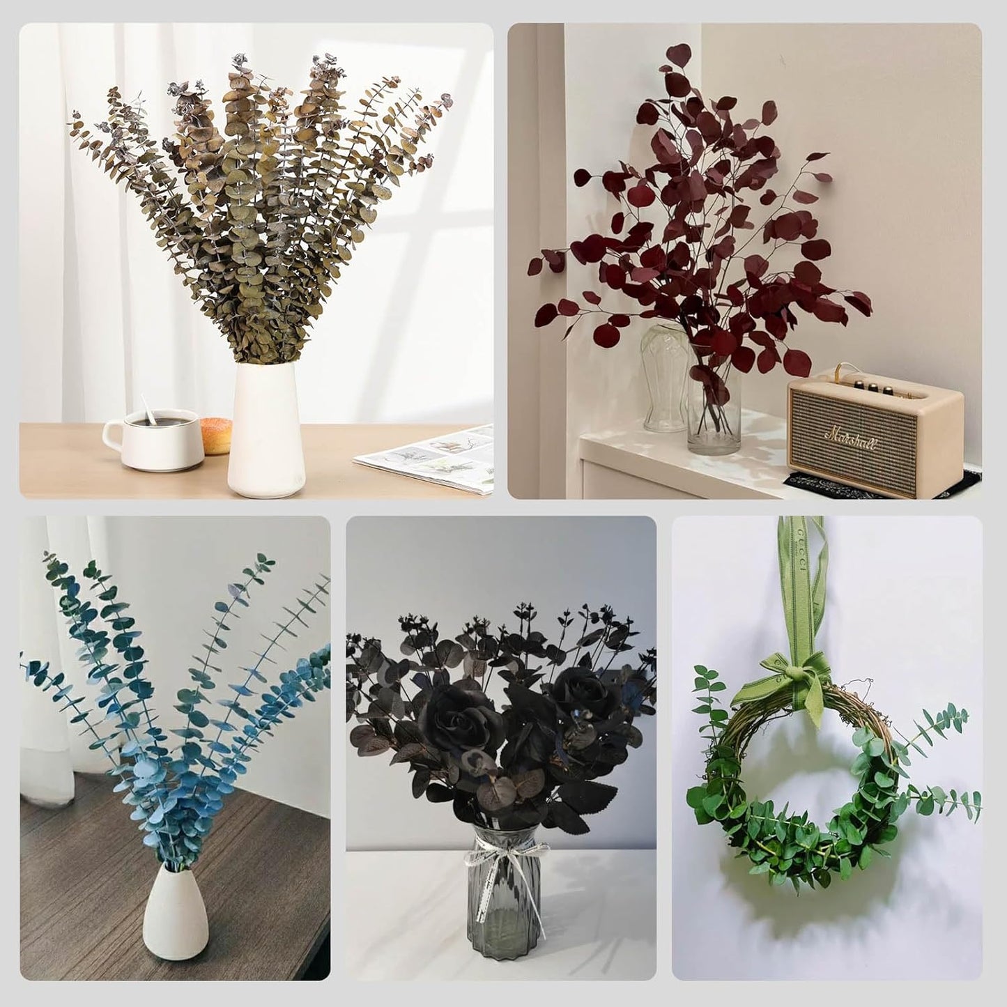 Tavkite 16 Pcs Dried Eucalyptus Stems, 17'' Natural Fresh Eucalyptus Leaves Branches Hanging for Shower, Preserved Real Plant Live Greenery for Home SPA Wall Bathroom Wedding Party Vase Decor