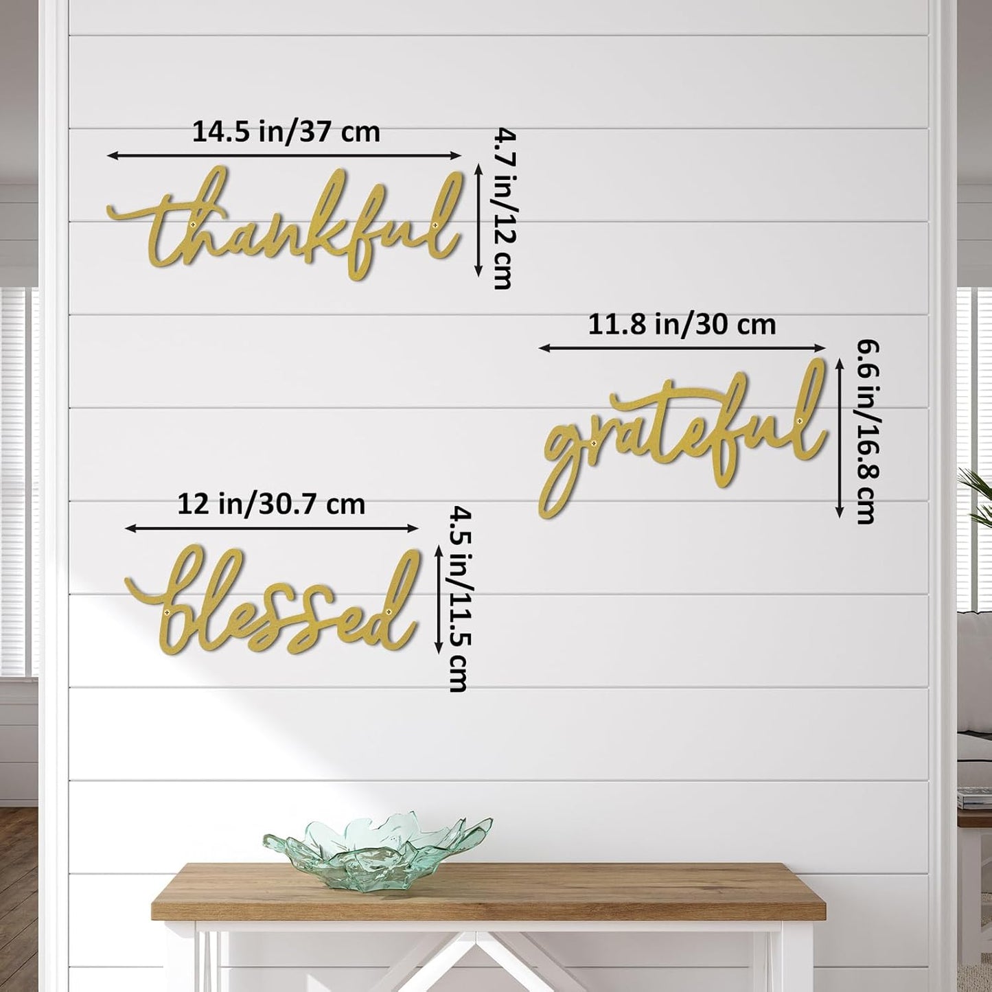 Thankful Grateful Blessed Letter Sign Metal Wall Decor, 3 Piece Black Letters Wall Art for Bathroom Bedroom Metal Words Wall Decor for Home Decor