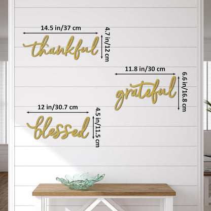 Thankful Grateful Blessed Letter Sign Metal Wall Decor, 3 Piece Black Letters Wall Art for Bathroom Bedroom Metal Words Wall Decor for Home Decor