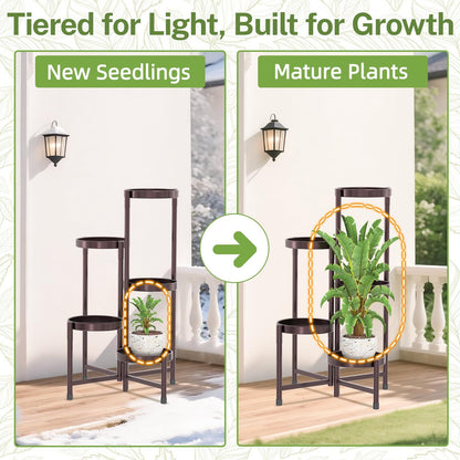 iDavosic.ly Plant Stand Indoor Outdoor, 5 Tier Corner Metal Flower Display Holder Shelf, Folding Tall Orchid Rack for Patio Balcony Porch Garden Living Room House, Black