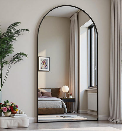 Dewfig Arched Full Length Mirror, 76"x34" Large Floor Mirror, Full Body Mirrors for Leaning or Hanging, Standing Mirrors for Bedroom, Living Room,Dressing Room, Aluminum Alloy Frame, Black