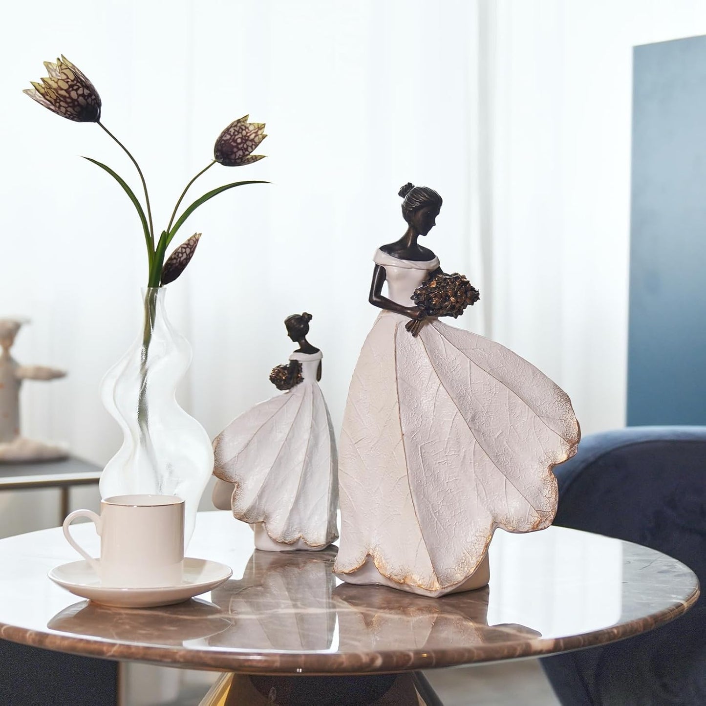Guichifun Fairy Statue Collection Home Decoration - Leaf Angel Girls Resin Modern Table Decor for Living Room Office Sculpture Decor for Women Indoor Rustic Figurines Gift 5 x 3 x 7.5 Inch