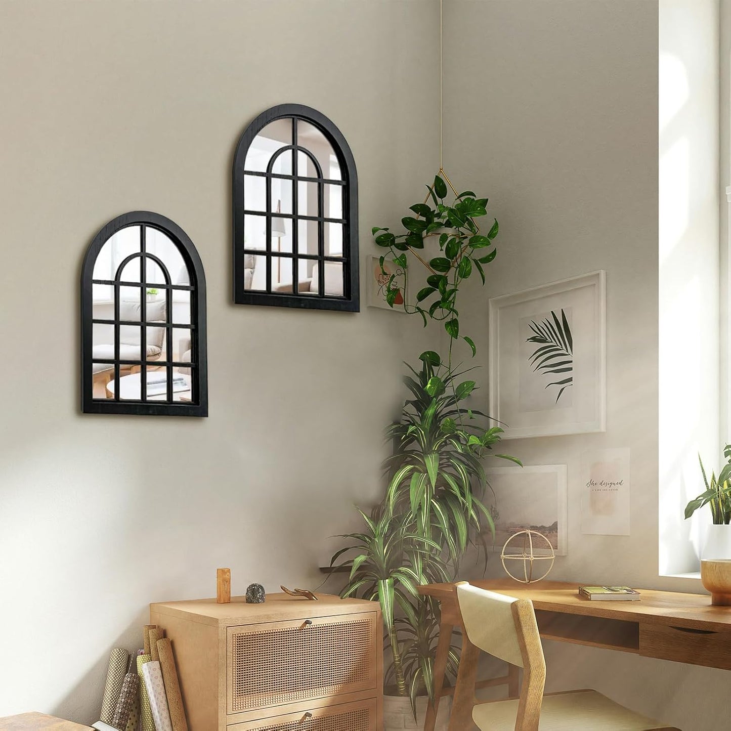ZEXUIRU 4 Set. Rustic Wall Mirrors for Bedroom Bathroom Living Room Entryway Wood Farmhouse Square Easy to Hang Framed Decorative Accent Hanging Wall-Mounted Mirror Set for Living Room - Black