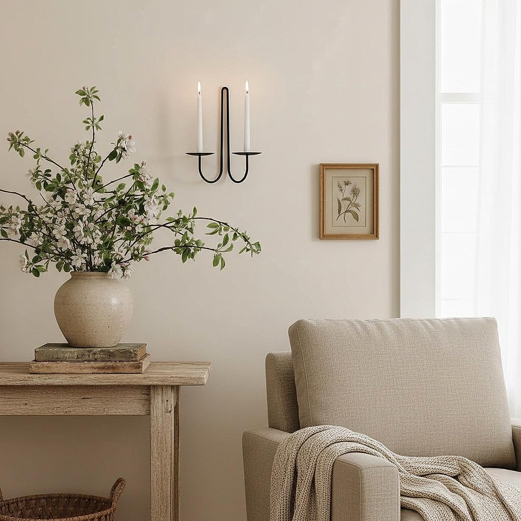 Metal Wall Candle Sconce Holder Set of 2 Wall Mount Candle Holders Modern Wall Candle Sconces Hanging for Living Room Farmhouse Fireplace Wedding 16.5"×5"×3" (Black)