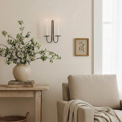 Metal Wall Candle Sconce Holder Set of 2 Wall Mount Candle Holders Modern Wall Candle Sconces Hanging for Living Room Farmhouse Fireplace Wedding 16.5"×5"×3" (Black)