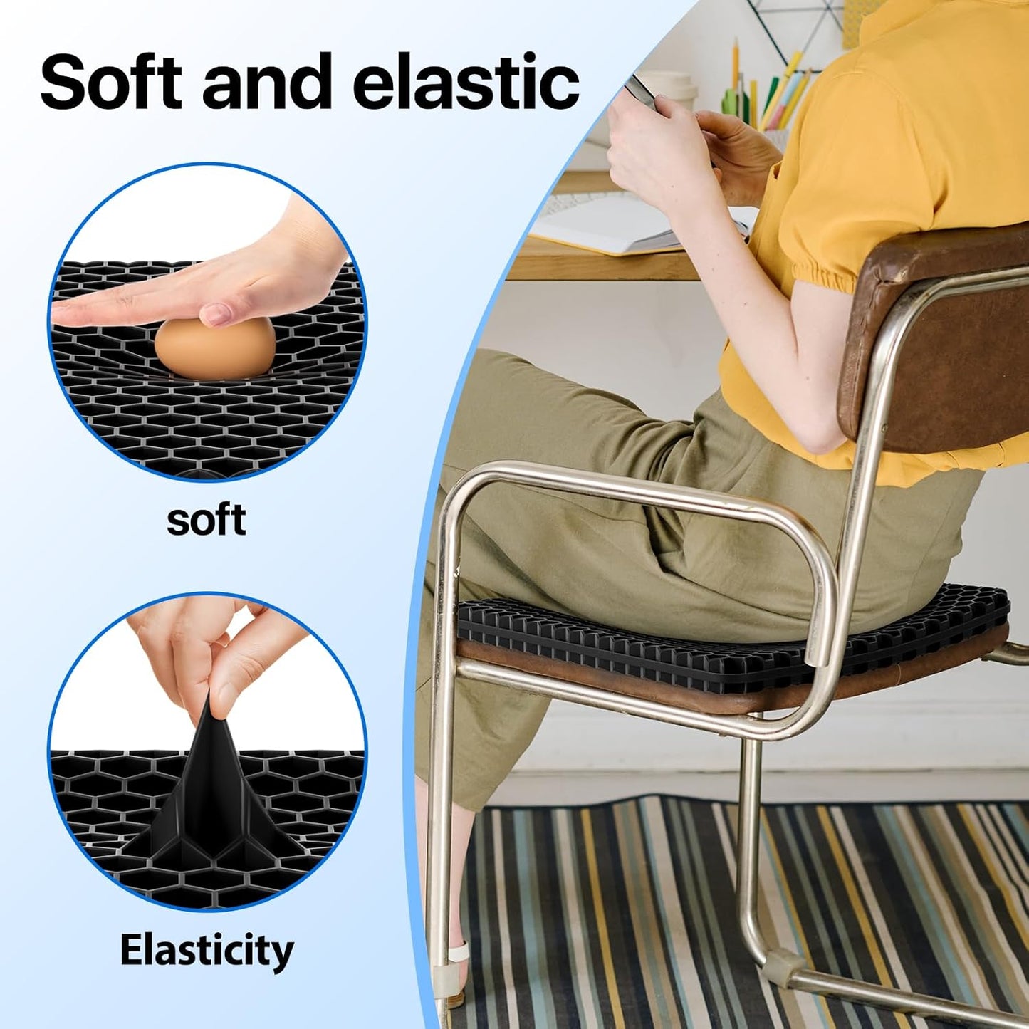 Gel Seat Cushion, Cooling seat Cushion (Super Large & Thick), Breathable Honeycomb Design Absorbs Pressure Points Seat Cushion, Gel Cushion for Office Chair, Home Car seat Cushion for Wheelchair