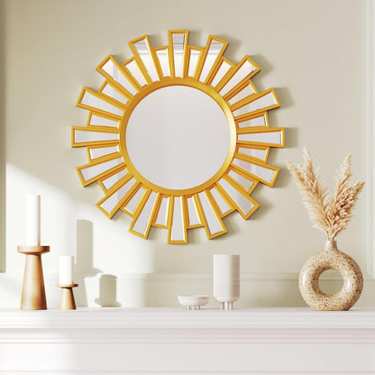 Gold Sunburst Mirror, 26" Sun Mirror Wall Decor with Beveled Glass Frame, Starburst Mirrors for Entryway, Dining Room, Living Room