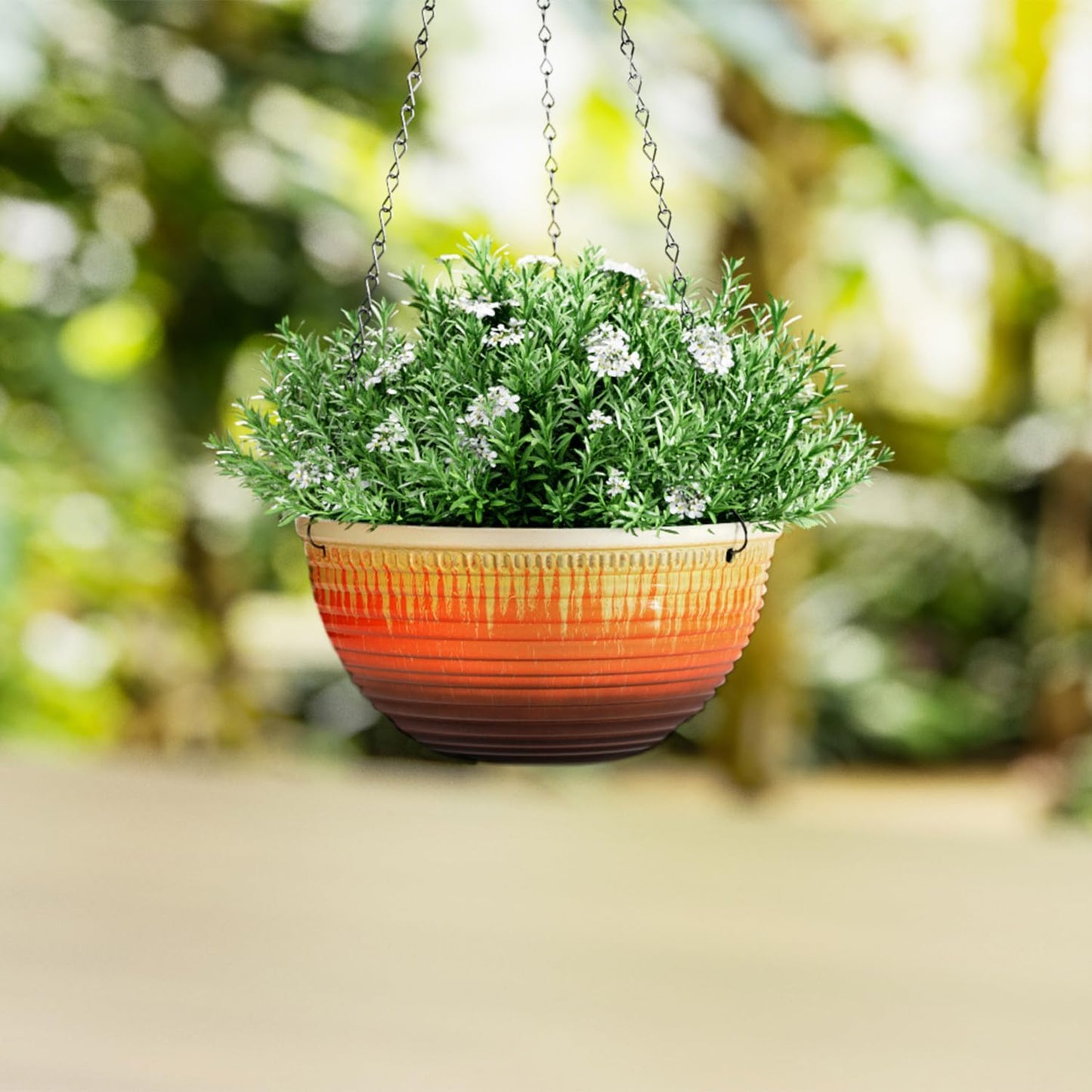 12 inch Large Hanging Planters for Indoor Outdoor Plants, Set of 2 Glazed Hanging Flower Pots with Drainage Hole, Hanging Baskets for Garden Home Porch Decor