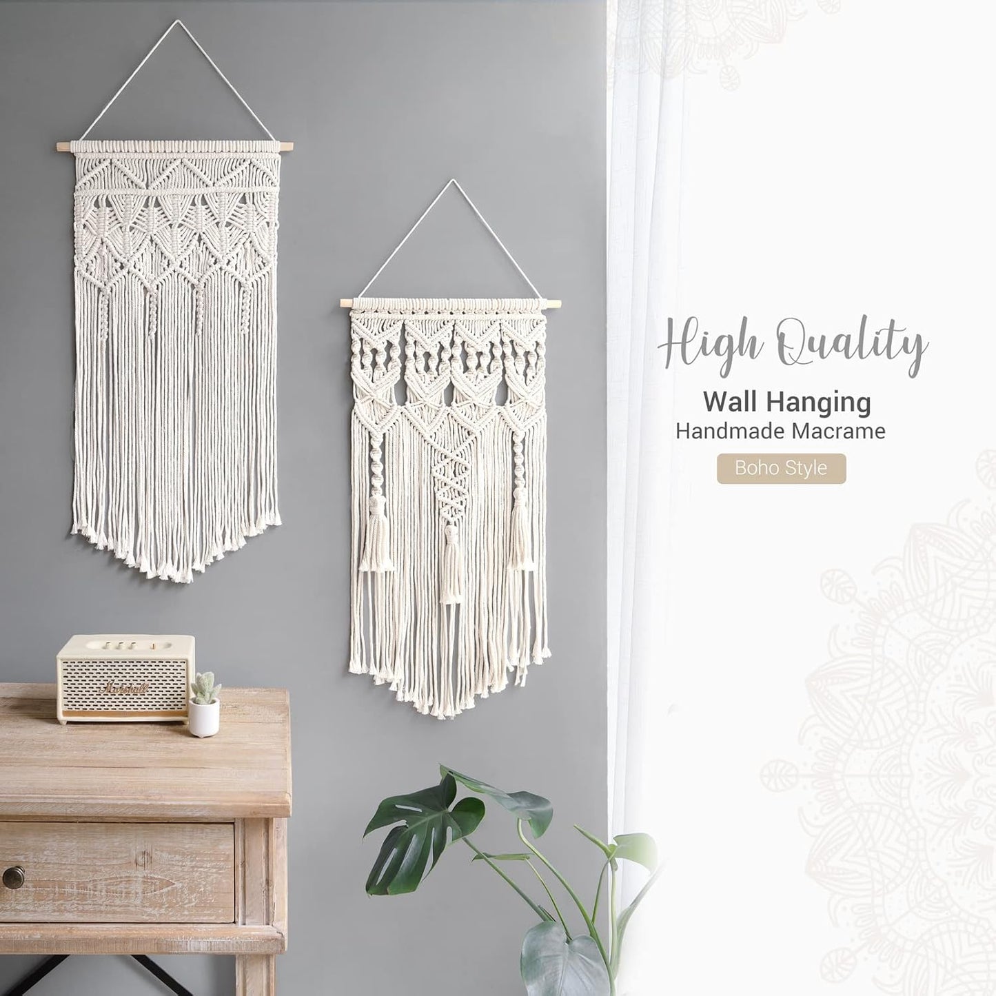 Mkono 2 Pcs Macrame Woven Wall Hanging Boho Chic Geometric Art Decor - Beautiful Bedroom Nursery Apartment Home Decoration, Gift for Girls Adults Birthday Christmas, 28" L x 13" W