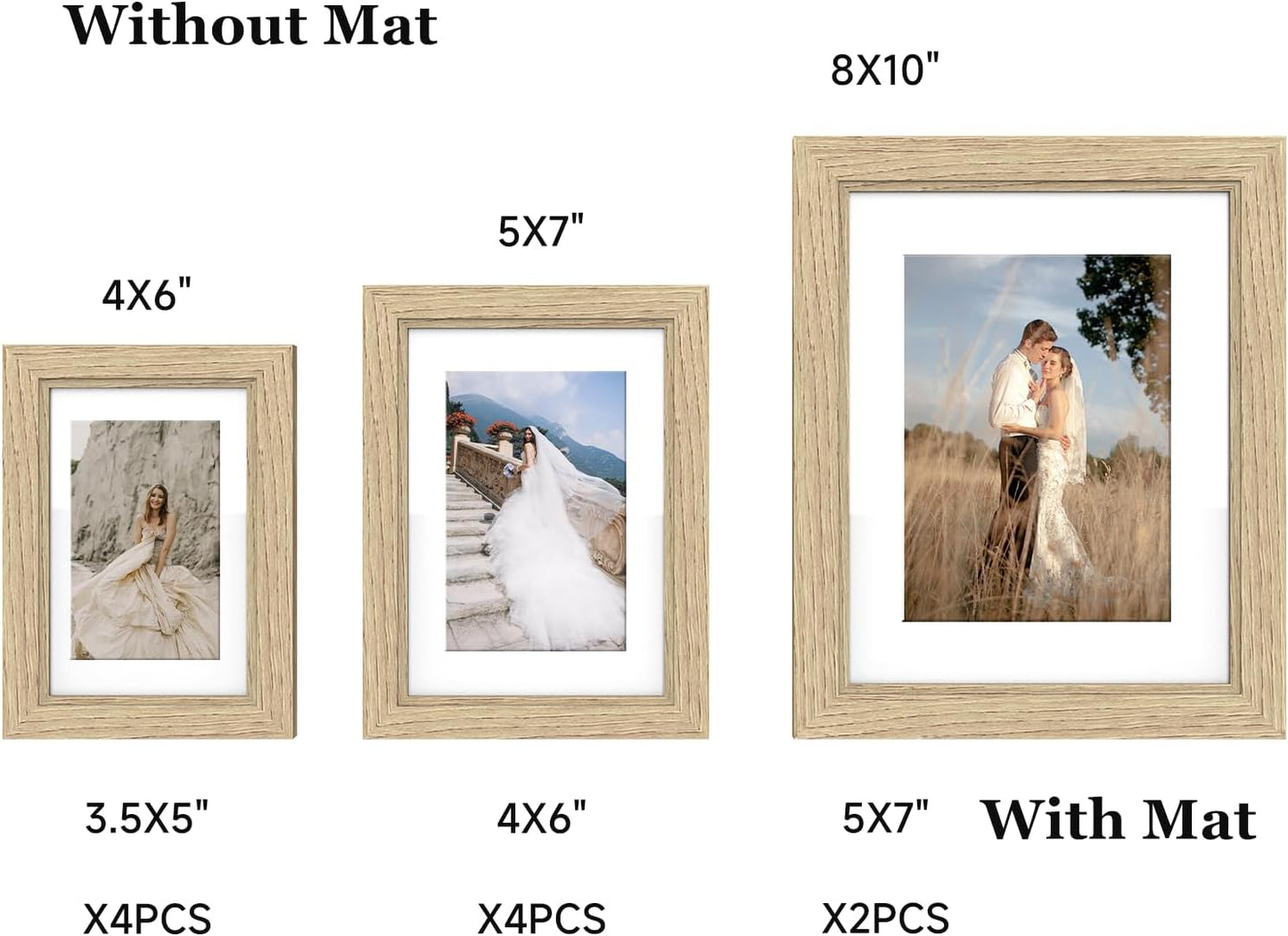 Povrgive Picture Frames, Made of Real Glass and Wooden Frame, Gallery Photo Frames Set of 10 for Collage Wall Decor, Multi Sizes Including 8x10, 5x7, 4x6 for Mounting or Tabletop Display, Wood