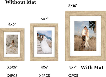 Povrgive Picture Frames, Made of Real Glass and Wooden Frame, Gallery Photo Frames Set of 10 for Collage Wall Decor, Multi Sizes Including 8x10, 5x7, 4x6 for Mounting or Tabletop Display, Wood