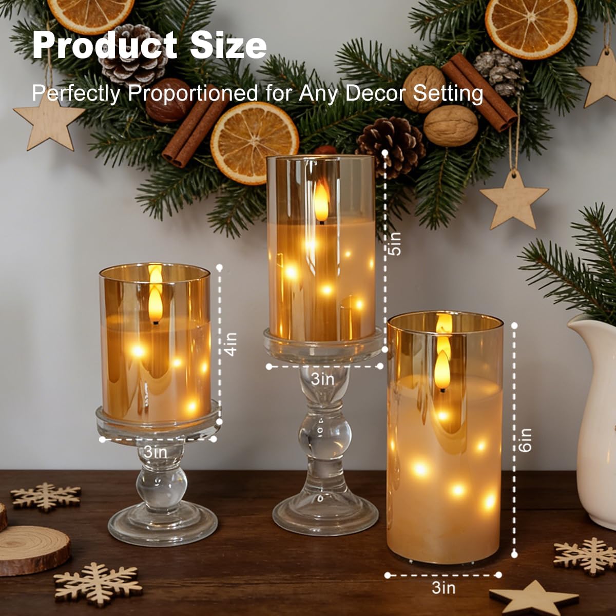 Rechargeable Flameless Glass Pillar Candles–Gifts for Women,–Set of 3, Realistic Flickering LED Light,Remote & Timer, Ideal for Living Room, Bedroom & Festival Wedding Home Party Decor