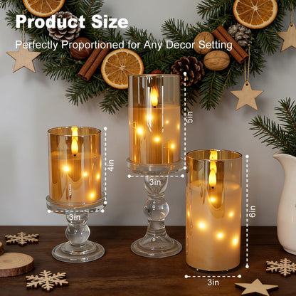 Rechargeable Flameless Glass Pillar Candles–Gifts for Women,–Set of 3, Realistic Flickering LED Light,Remote & Timer, Ideal for Living Room, Bedroom & Festival Wedding Home Party Decor