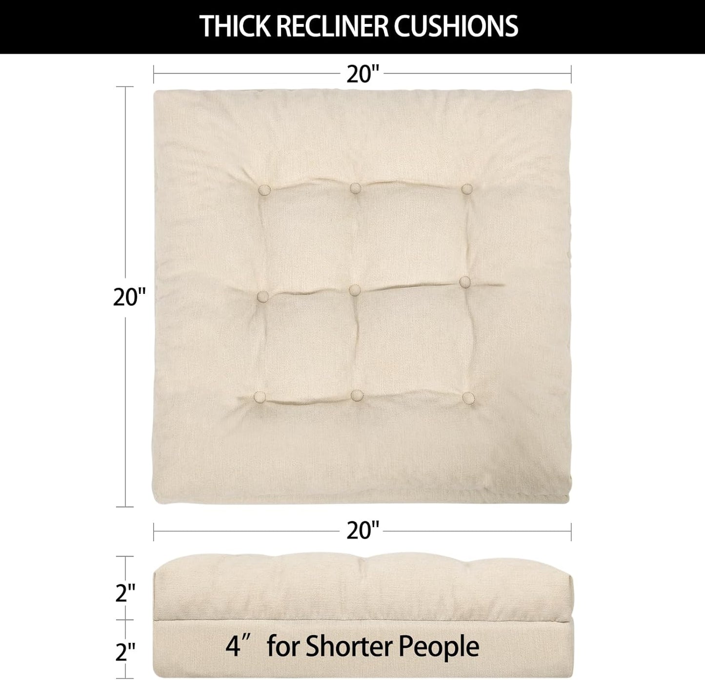 Recliner Cushions for Elderly, 20x20x5 Inch Thick Chair Cushion Patent Design Soft Tufted Dual Layer Booster Seat Cushions for Seniors Recliner Risers Taupe 1P