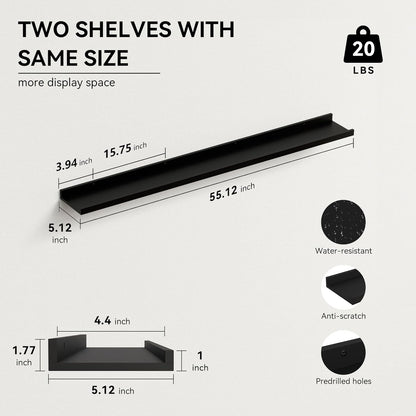 Boswillon Floating Shelves Wall Mounted Set of 2, Modern Black Wall Shelves for Storage with Lip, Display Picture Ledge Shelf for Wall Decor Bedroom Living Room Bathroom Kitchen