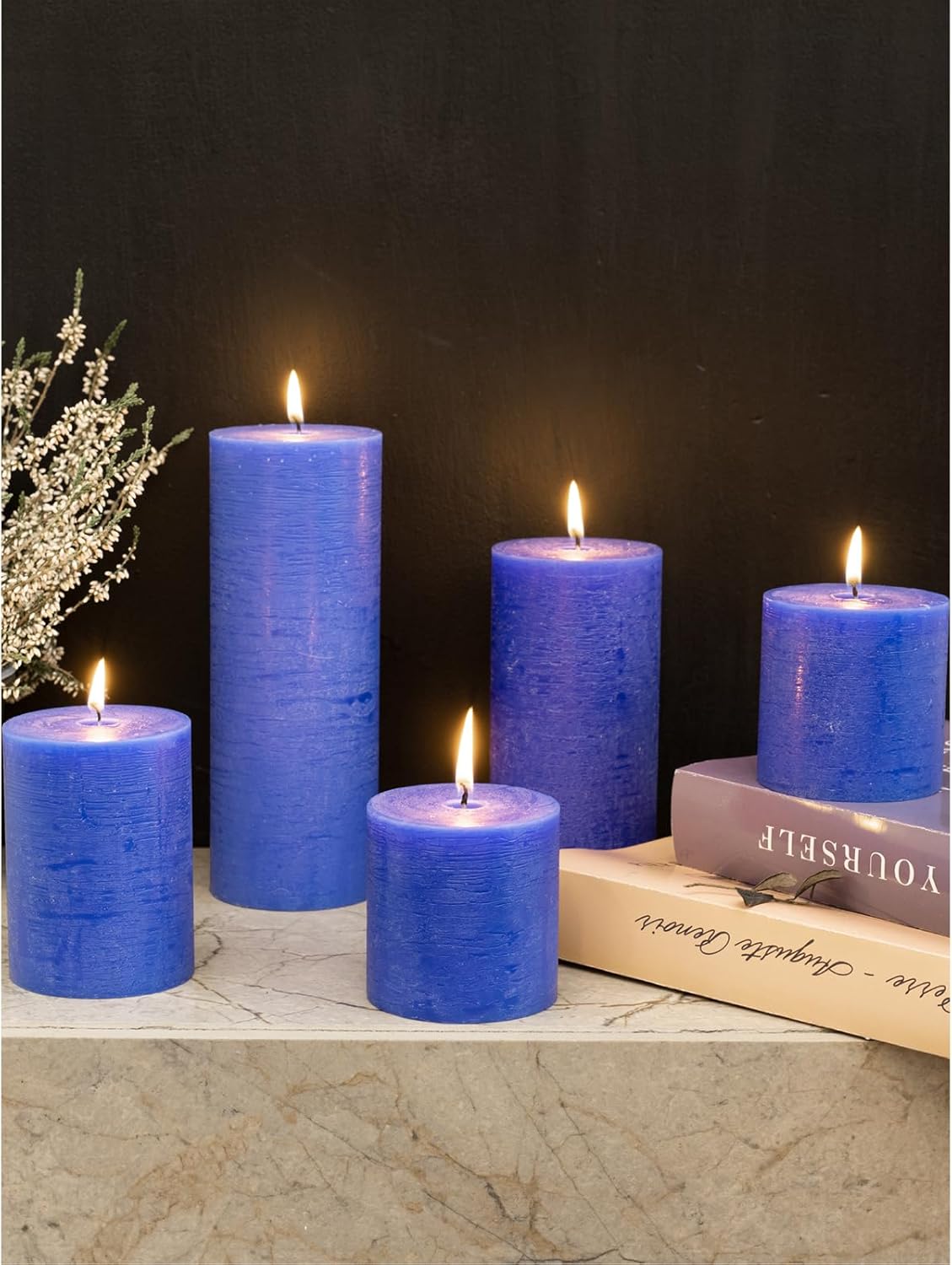 CANDWAX 3x4 inch Pillar Candles Set of 3 – Unscented Dripless Rustic Dark Blue Candles for Room Decor, Weddings, Centerpieces