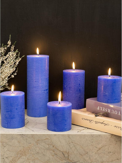 CANDWAX 3x4 inch Pillar Candles Set of 3 – Unscented Dripless Rustic Dark Blue Candles for Room Decor, Weddings, Centerpieces