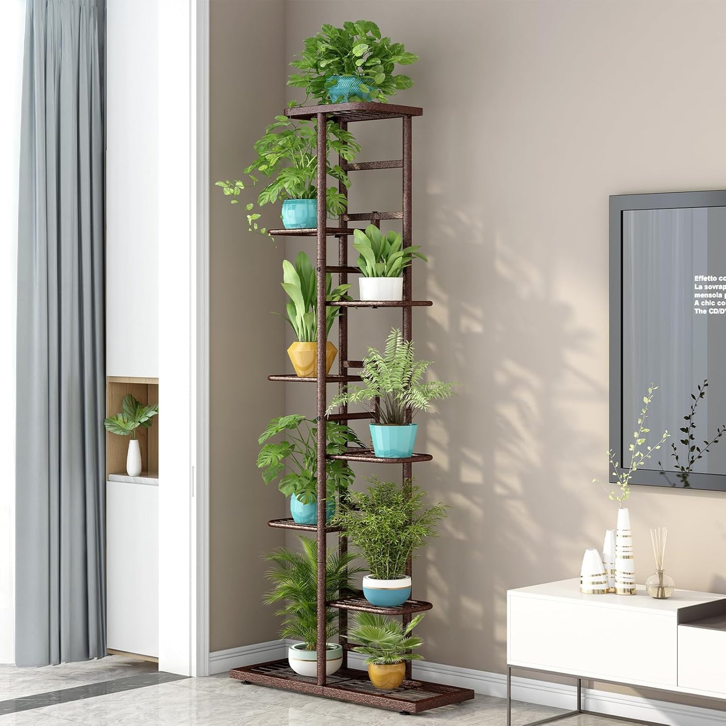 LINZINAR Plant Stand Indoor Outdoor Corner 4 Tier Metal Plant Shelf Patio Plant Rack for Garden Corner Balcony Living Room