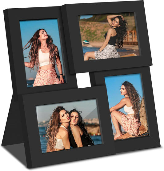 DUENPY 4x6 Collage Picture Frame Tempered Glass Front, Displays Four 4x6 Photo, Family Photo Collage Frame, Wall Decor Wall Hanging or Tabletop, Brown