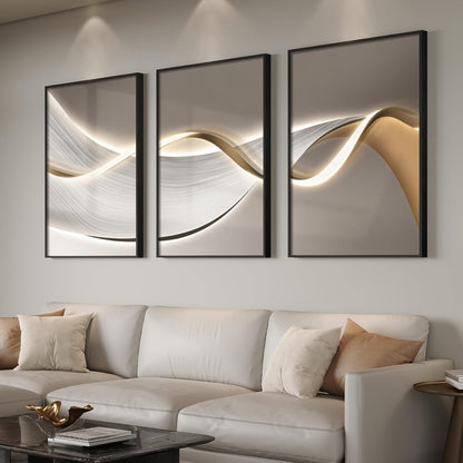 Framed Modern Luxury Gold Wall Art, Set of 3 Piece Contemporary Paintings Artwork for Walls, Golden Prints Pictures with Gold Frame, Wall Decor for Living Room, Hallway, Bedroom, Office 16x24 Inch