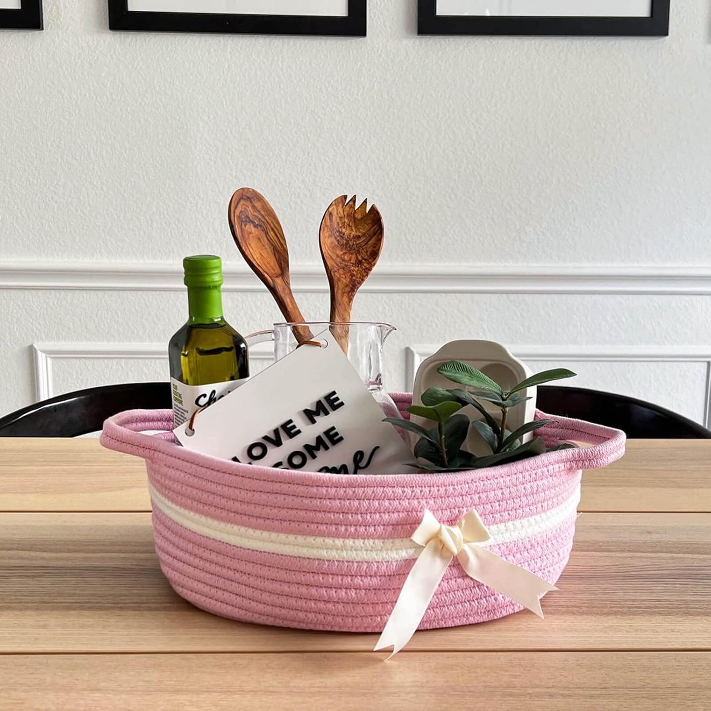 CHICVITA Decorative Gift Basket, Easter Basket for Kids, Woven Rope Storage Baskets with Handles, Nursery Baby Shower Toy Organizer, Grey, 13 x 9.8 x 5 inches