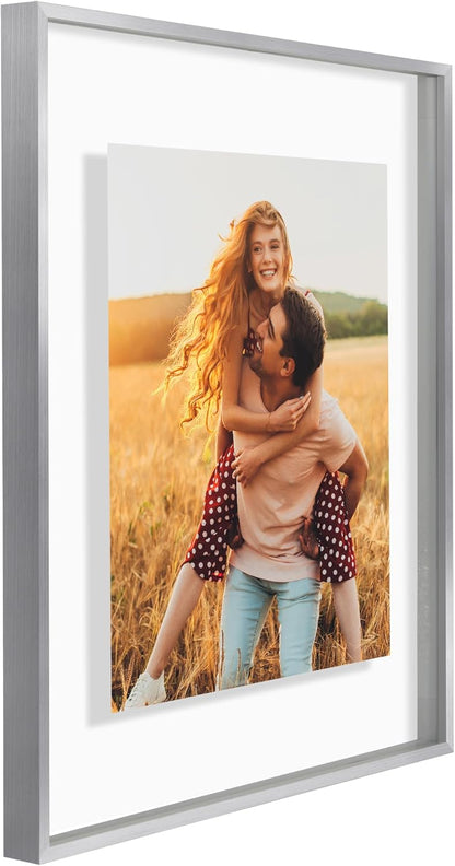 Americanflat Aluminum 11x14 Floating Picture Frame with Shatter-Resistant Glass - Use as 8x10 Picture Frame or Display 11x14 Photo - Signature Float Collection - Photo Frames for Wall Display - Black