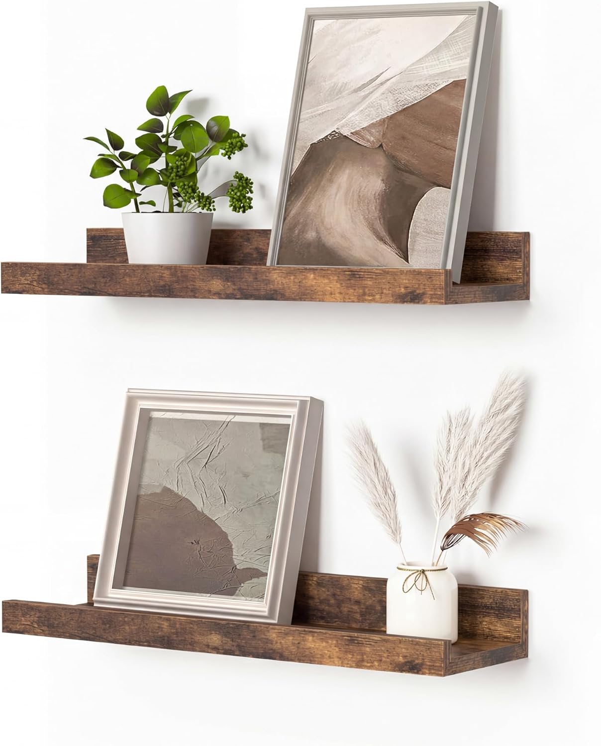Heimlove Picture Ledge Shelf, Floating Shelves Set of 2, 24 Inches Picture Shelf for Wall with Ledge, Kids Bookshelf Wall Mounted for Living Room Bedroom Decor Books Photo Frames - White
