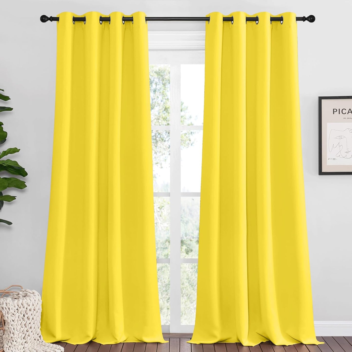 NICETOWN Halloween Pitch Black Solid Thermal Insulated Grommet Blackout Curtains/Drapes for Bedroom Window (2 Panels, 42 inches Wide by 63 inches Long, Black) - Colors C