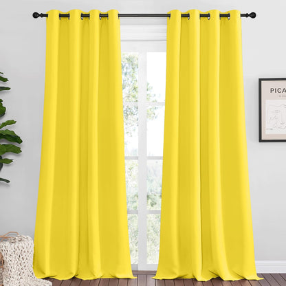 NICETOWN Halloween Pitch Black Solid Thermal Insulated Grommet Blackout Curtains/Drapes for Bedroom Window (2 Panels, 42 inches Wide by 63 inches Long, Black) - Colors C