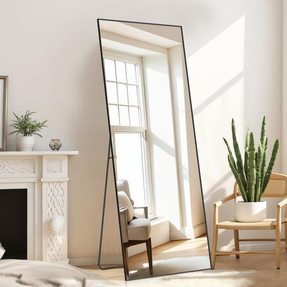 Mirror Full Length, Upgraded 16"x59" Body Wall Mirrors with Shatter-Proof Glass, Floor Standing, Hanging or Leaning, Tall Mirror with Stand Aluminum Alloy Frame for Bedroom Cloakroom