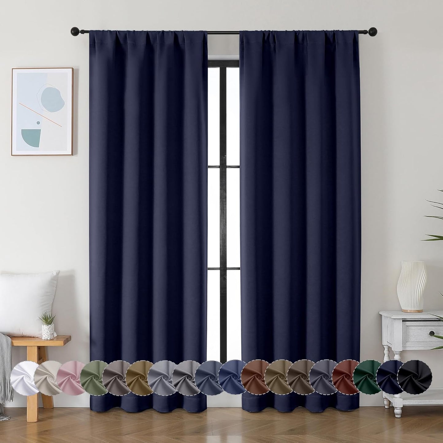 Simplebrand Ava Sage Green Blackout Curtains for Bedroom 63 Inch Length 2 Panels Set, Solid Thermal Insulated Energy Saving Rod Pocket Window Treatment Curtains Blackout Drapes, W40 x L63 Inch, Sage - Colors B