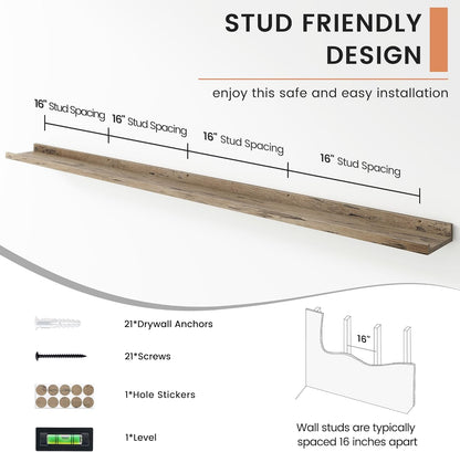 FLYJOE Floating Picture Ledge Shelves for Wall Set of 4, 48 Inch Wall Shelves with Lip Long Large Nursery Book Shelf for Toys Storage Kids Bookshelf Wall Mounted Living Room Bedroom Decor Frames