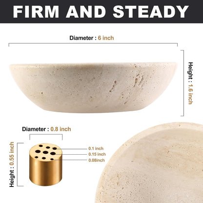 Koville Italian Travertine Incense Holder, 6" Incense Holders for Sticks, Sturdy Incense Burner Ash Catcher, Ideal for Meditation, Relaxing, Easy to Clean
