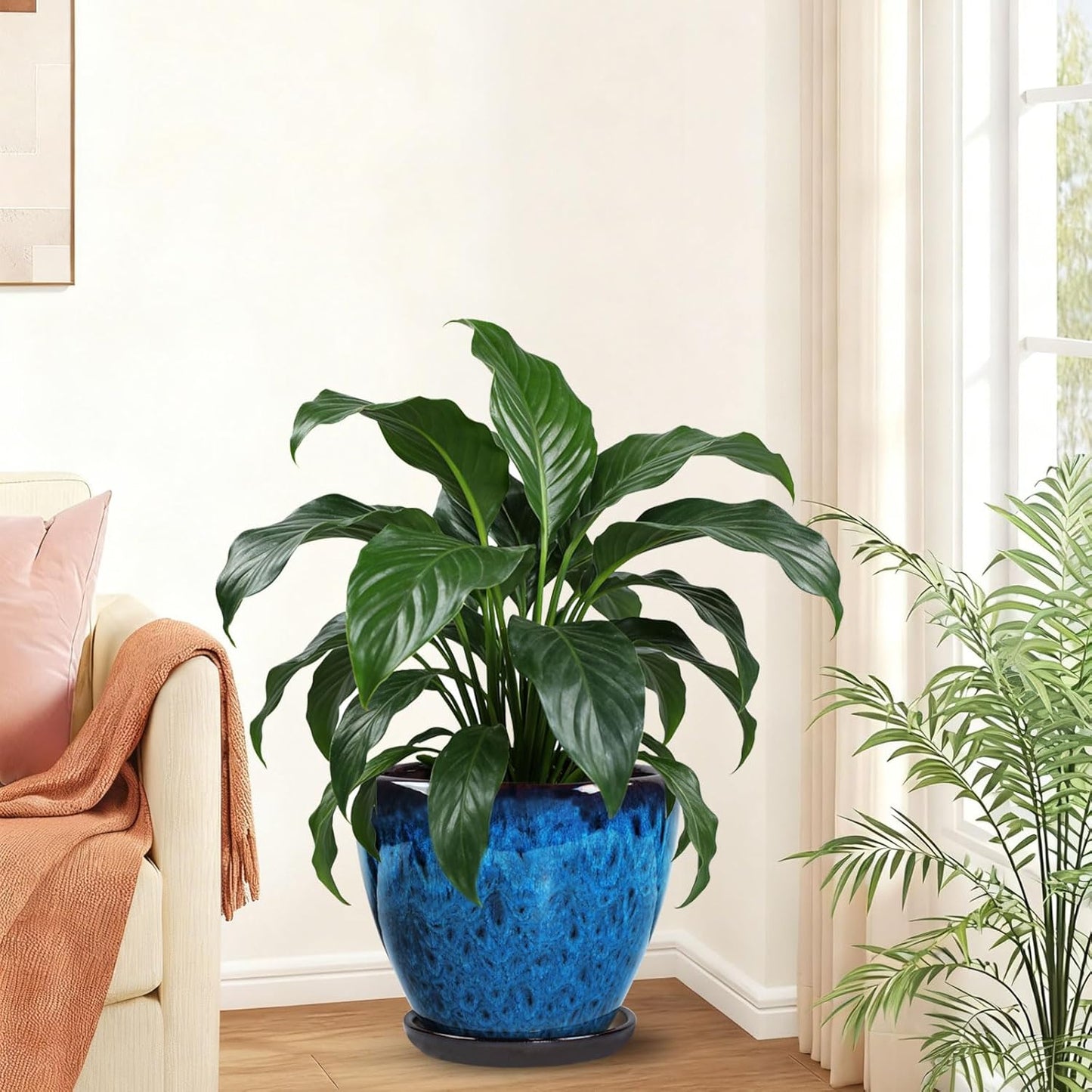 Ceramic Plant Pots with Saucer, 6 inch Glaze Planters for Indoor Plants with Drainage Holes, Decorative Small Flower Pots Outdoor, Modern Succulent Pots for Home Room Decor