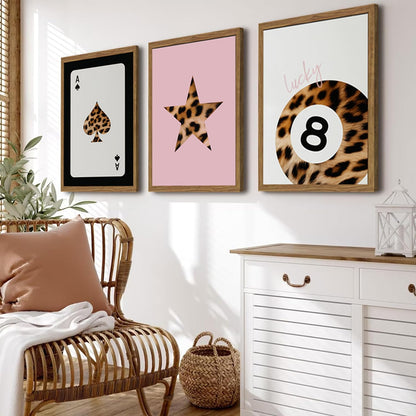 Western Wall Art Set of 3, Southwestern Cowboy Playing Card Wall Decor, Longhorn Bull Skull and How Lucky are We Poster Canvas Painting Prints for Bedroom Living Room 12x16 inch Wood Framed