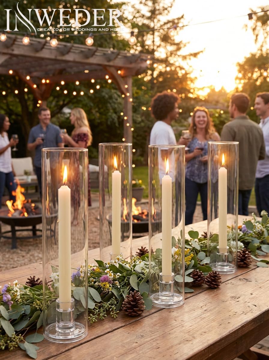 Glass Hurricane Candle Holder: 12" Tall Candlestick Holder Bulk with Cylinder Windproof Cover Set of 6 Clear Taper Candle Holders for Wedding Party Birthday Christmas Decor