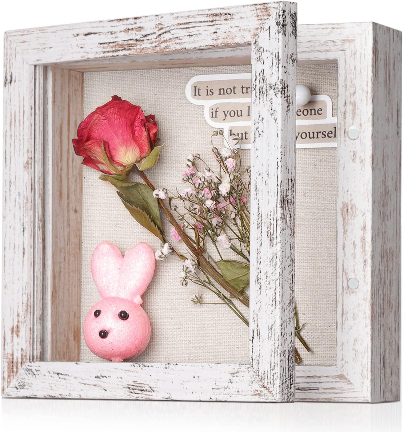 Califortree 8x10 Shadow Box Frame with Linen Back - Sturdy Rustic Memory Display Case of Flower, Pictures, Medals and More, White