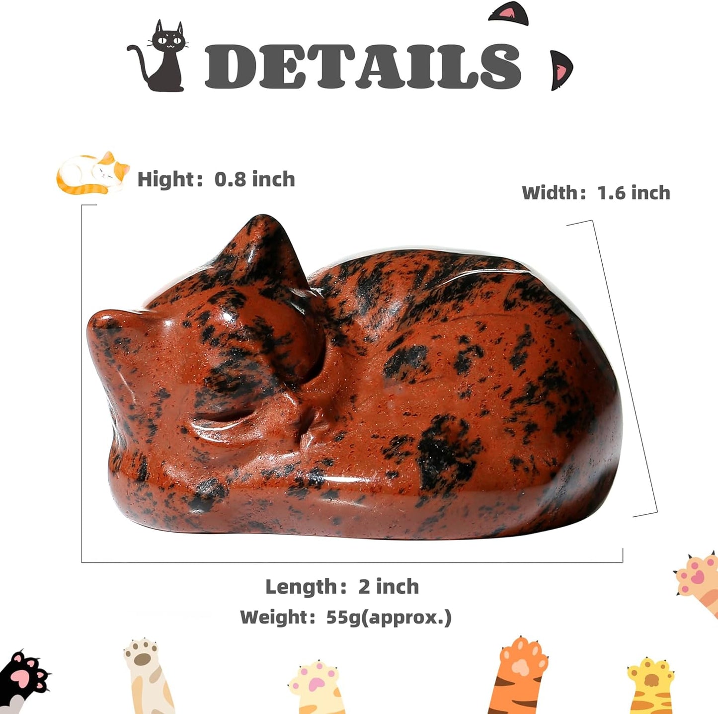 YATOJUZI 2" Cat Decors Statue Opal Moonstones Crystals Opalite Sleeping Cats Gemstone Hand-Carved Cute Animal Figurines Home Office Desk Decor Stocking Stuffers Cat Themed Ornaments Gifts for Women