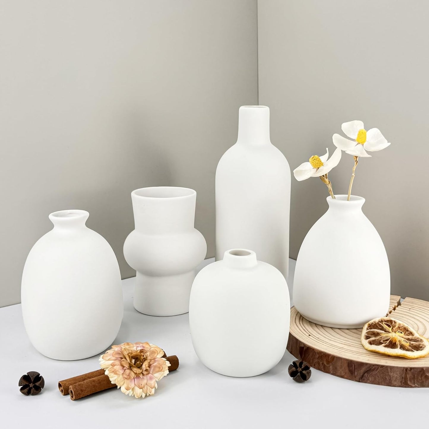 White Vases Set of 10, Small Ceramic Flower Vases Bulk Bud Vases for Wedding Table Centerpieces Decor Pampas Grass Modern Boho Home Party Decor DIY Gift