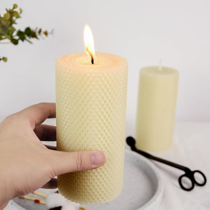 White Roll 2packs Bee swaxs Pillar Candles,Honeycamb Pillar Candle Set of 2 - Dripless and Smokeless,Approx 30 Hours Hurn for Home Decor,Party Wedding, Dinner