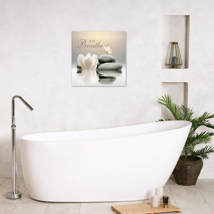EOBTAIN Zen Flower Canvas Wall Art Bathroom Butterfly and Water Lily Stone Relaxing Spiritual Yoga Framed Wall Art Just Breathe Pictures Canvas Wall Decor for Living Room Bedroom,12x16 Inches