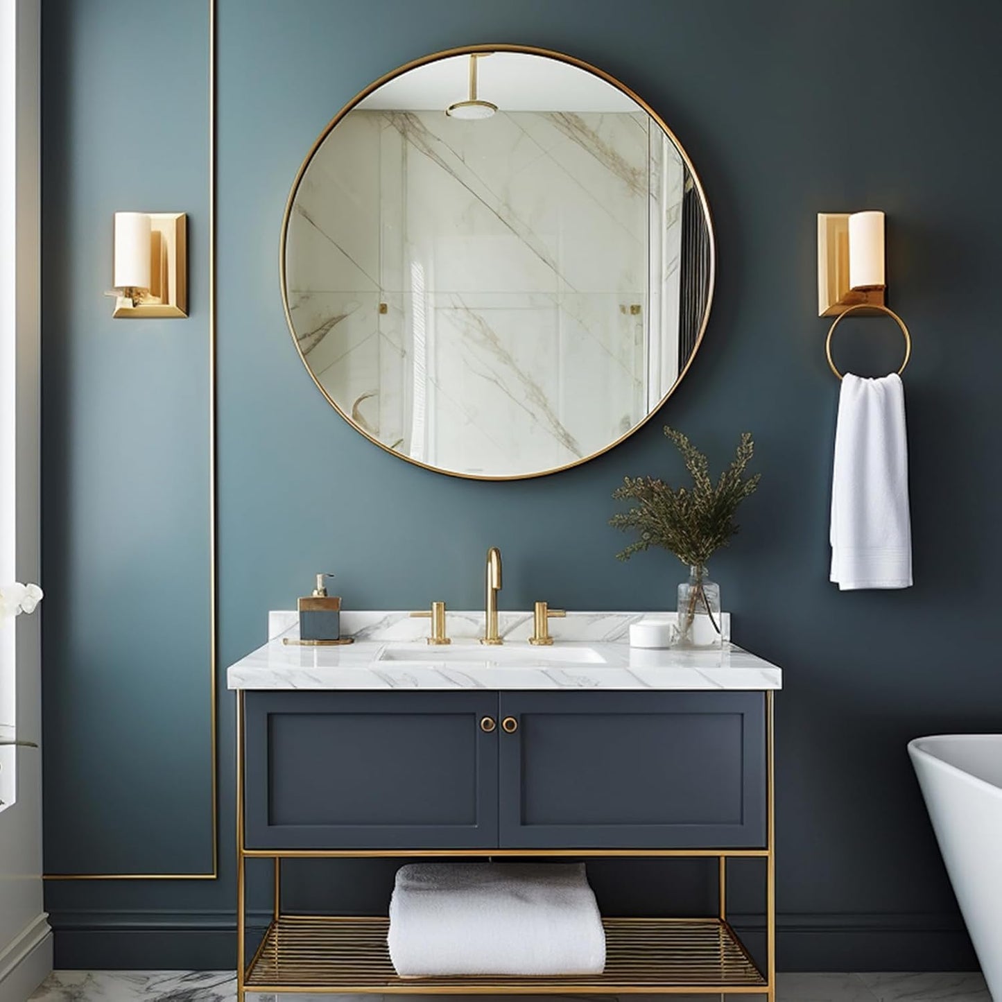 Sunniry Black Round Mirror, Round Mirror 24 inch, Black Circle Mirrors Matte Metal Frame, Wall Mounted Mirrors for Living Room, Bathroom, Wall, Entryway.