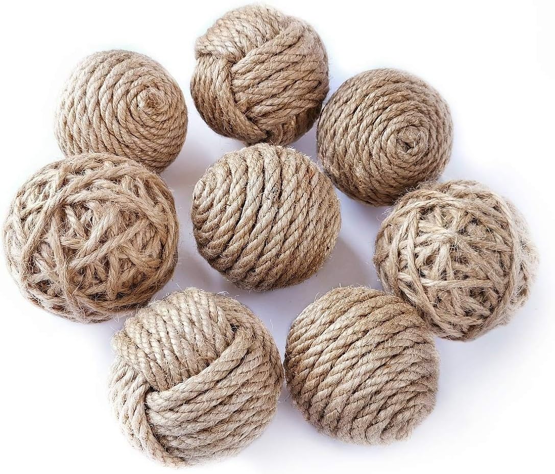 Elkpruu Rustic Jute Orbs Set of 8, Farmhouse Decorative Balls for Bowls, Vase Fillers, Christmas Centerpiece, Handwoven Home Decor Ornaments, Potpourri Accents