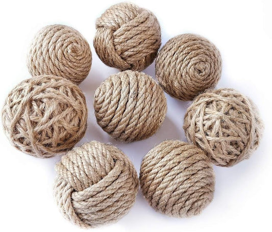 Elkpruu Rustic Jute Orbs Set of 8, Farmhouse Decorative Balls for Bowls, Vase Fillers, Christmas Centerpiece, Handwoven Home Decor Ornaments, Potpourri Accents