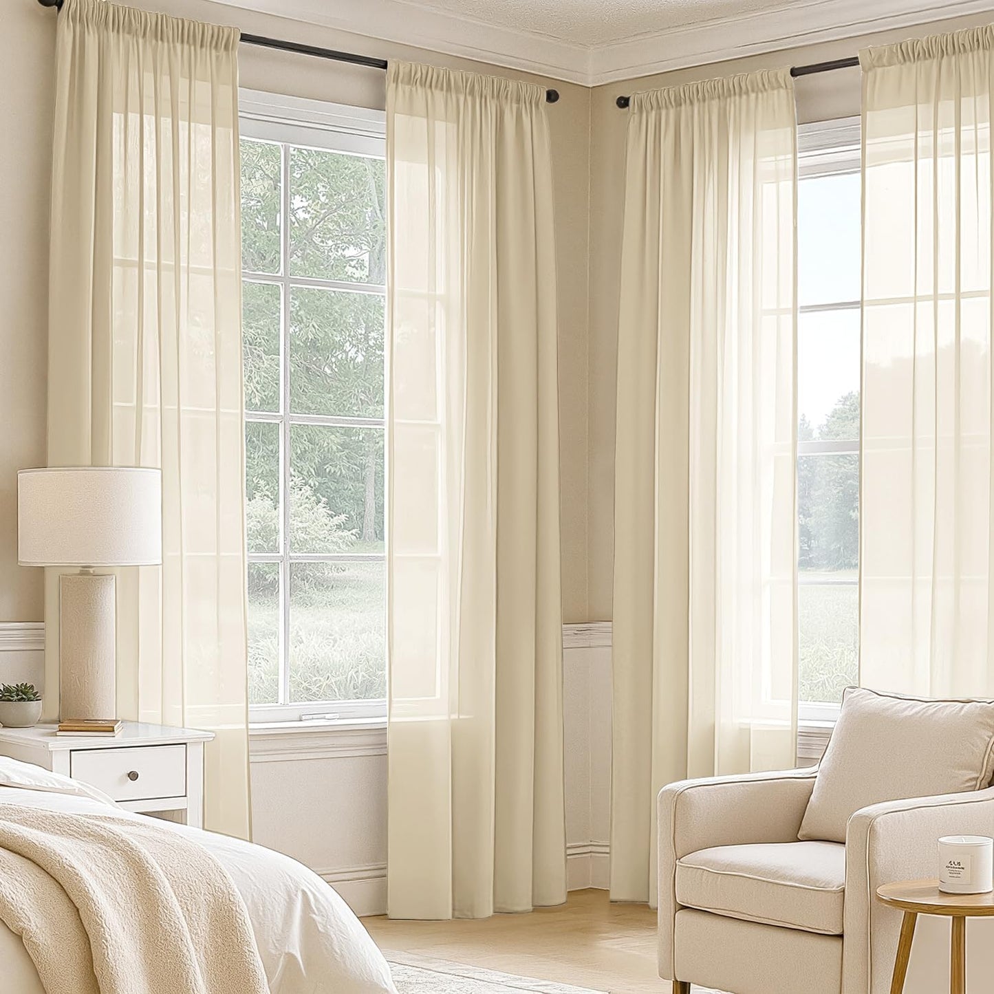 MIULEE White Sheer Curtains 84 Inches Long, 4 Panels Set, Light Filtering Rod Pocket Voile Drapes for Living Room and Bedroom, Airy Soft Fabric Window Treatments, 42 x 84 Inches