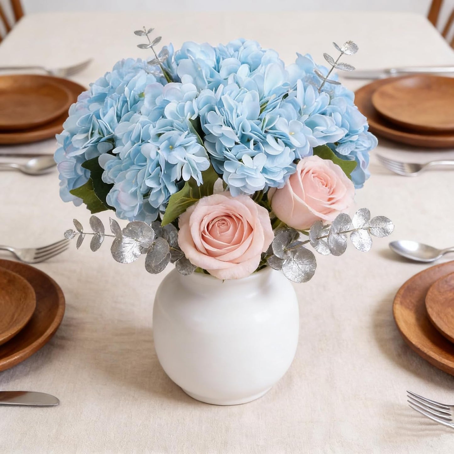 Kimura's Cabin 6pcs White Hydrangea Artificial Flowers Silk Fake Hydrangeas Faux Hydrangea Flowers with Stems for Wedding Bouquets Arrangement Home Table Centerpieces Baby Shower Party Decoration