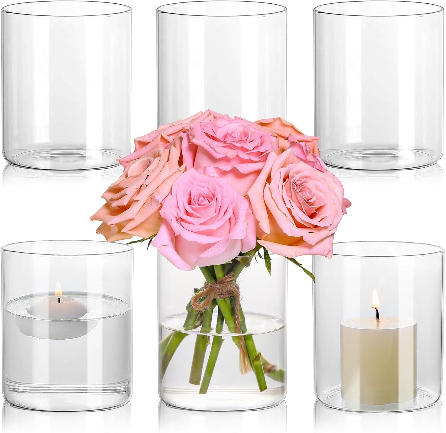 SUPMIND 12Pcs Glass Cylinder Vase for Centerpieces 5 Inch Clear Flower Vases Bulk, Glass Hurricane Candle Holder Small Floral Vases for Table, Floating Candle Vase for Wedding Home Décor