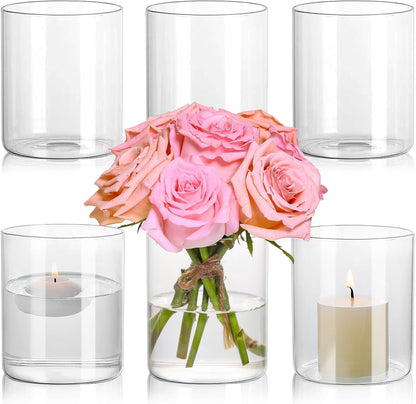 SUPMIND 12Pcs Glass Cylinder Vase for Centerpieces 5 Inch Clear Flower Vases Bulk, Glass Hurricane Candle Holder Small Floral Vases for Table, Floating Candle Vase for Wedding Home Décor